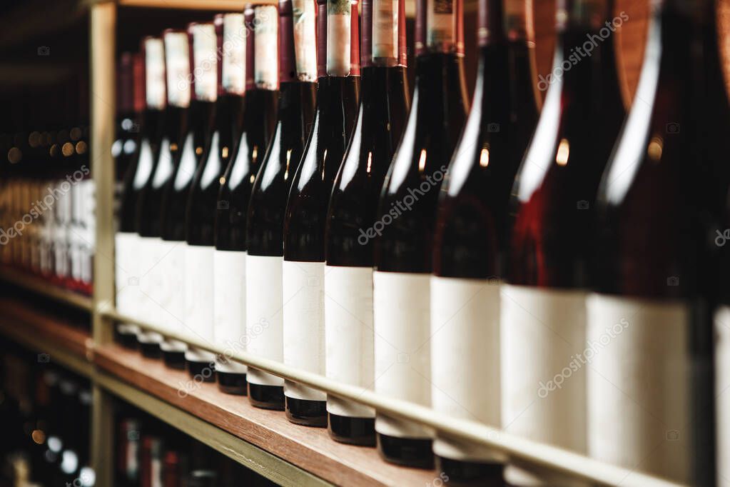Rayon de vins rouges bien alignés sur des étagères en bois